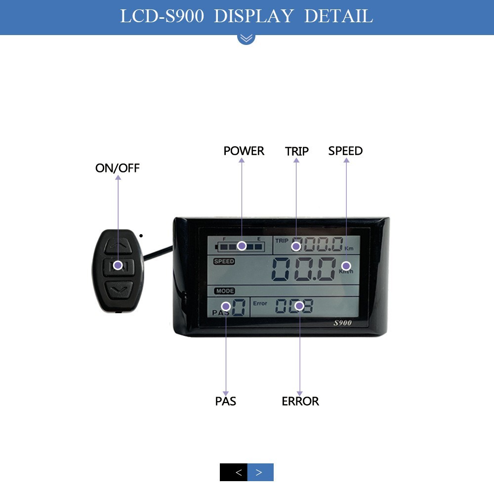 ECOTRIC 48V LCD S900 Display for E-Bike Waterproof plug Speed&Battery Display