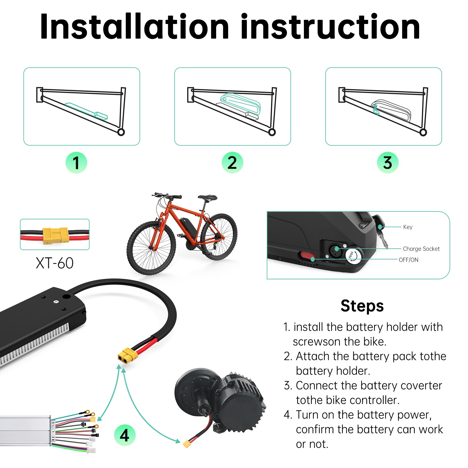 36V 48V 52V 60V 10Ah 20Ah 25Ah Ebike Battery Lithium Electric Bicycle Battery