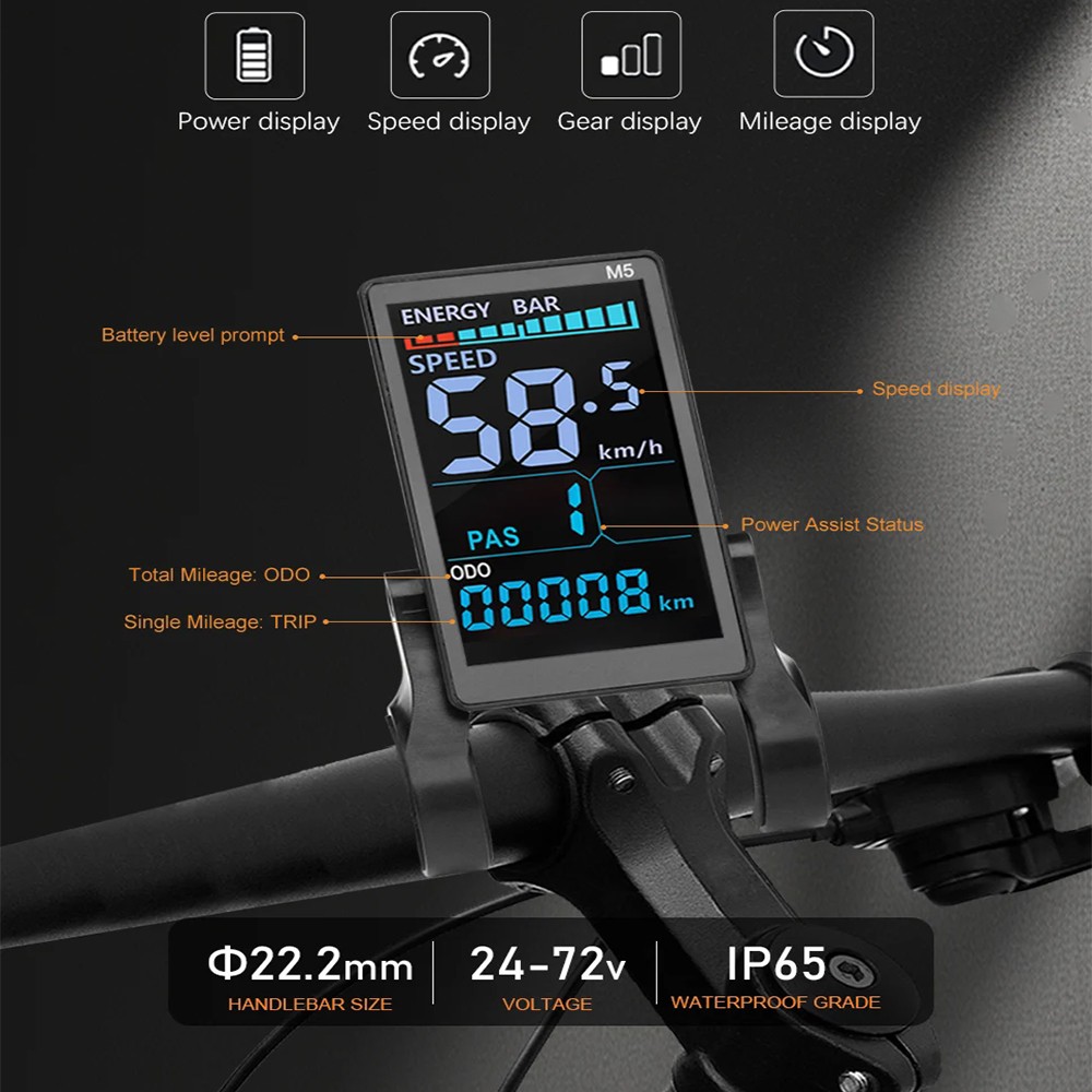 M5 LCD Display Panel Screen 24V 36V 48V 52V 60V 72V.Electric Bike Speed Meter