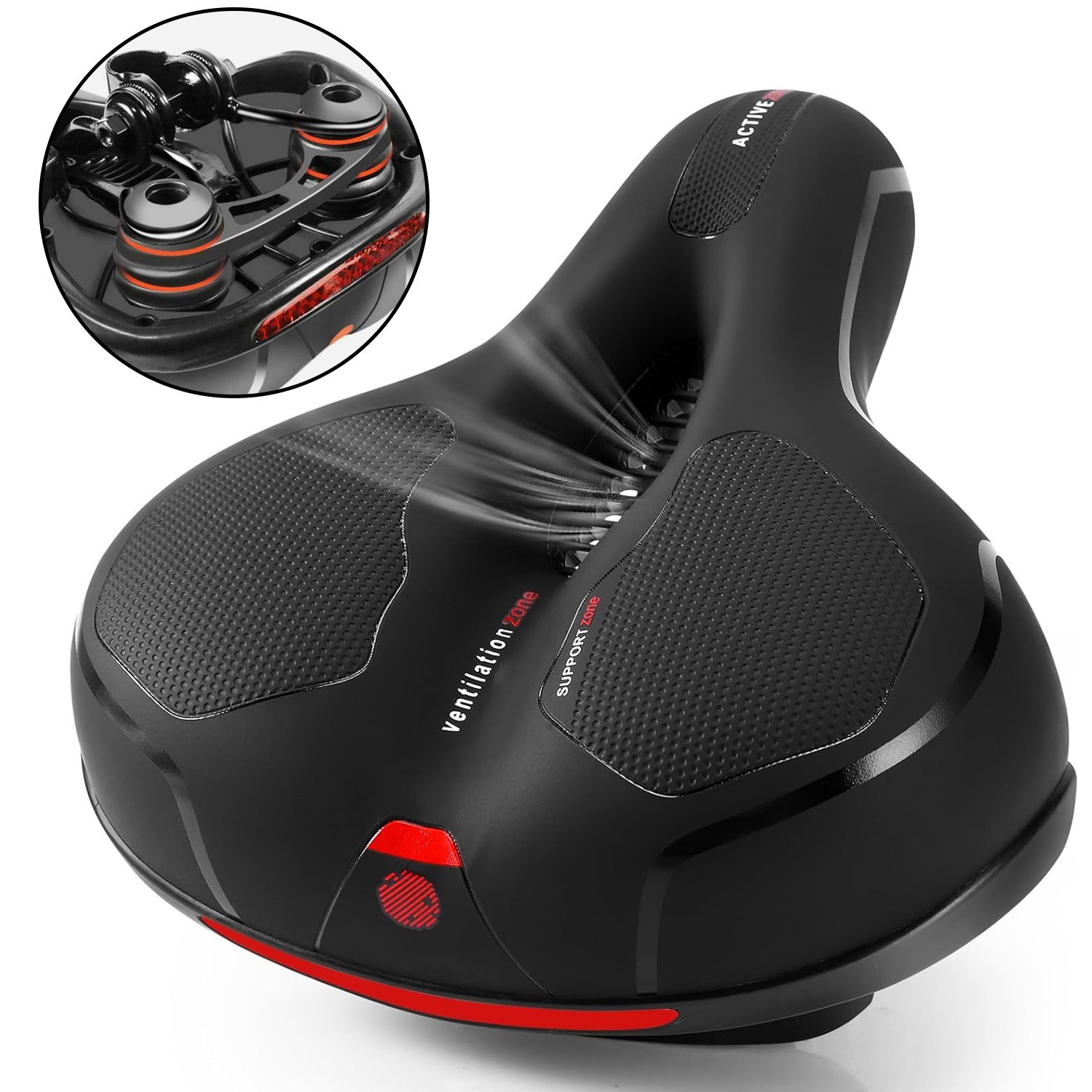 Bike Seat Cushion with Dual Shock Absorbing Ball Waterproof Wide Bicycle Saddles