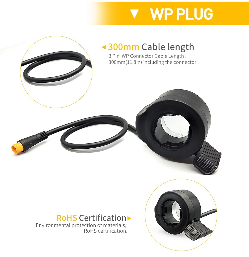 Ebike 130X Thumb Throttle 24V 36V 48V 60V 72V 3 PIN Connector Waterproof/SM Plug