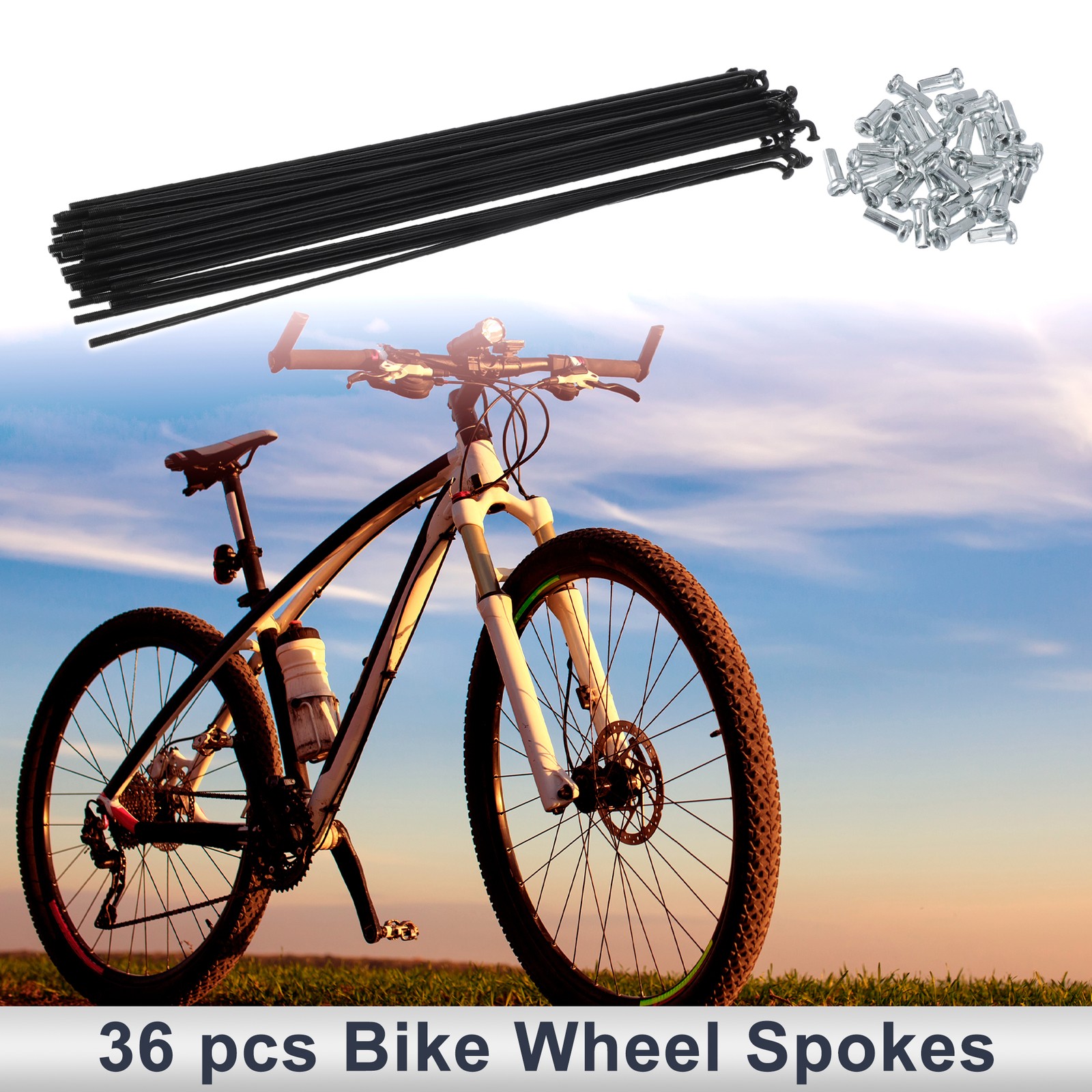 1 Set 13G 225mm Length Bicycle Spokes Nipple 45 Steel Black Universal