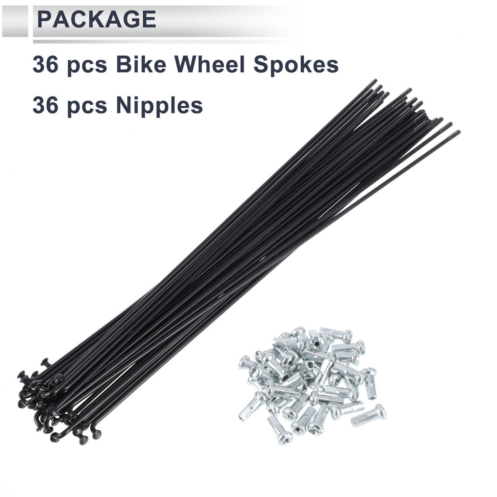 1 Set 13G 255mm Length Bicycle Spokes Nipple 45 Steel Black Universal