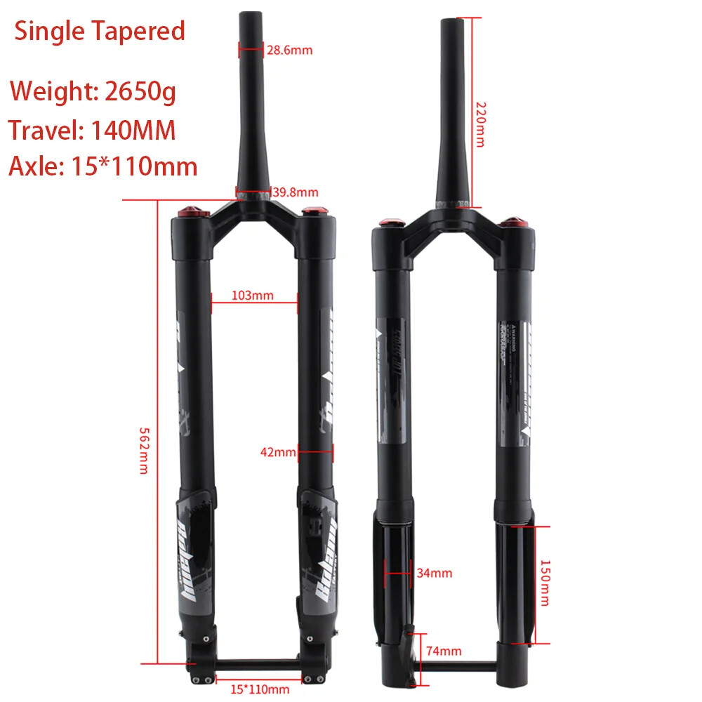 Eectric Bicycle Air Suspension 15*150mm Fork 160MM Thru Axle Inverted Fork