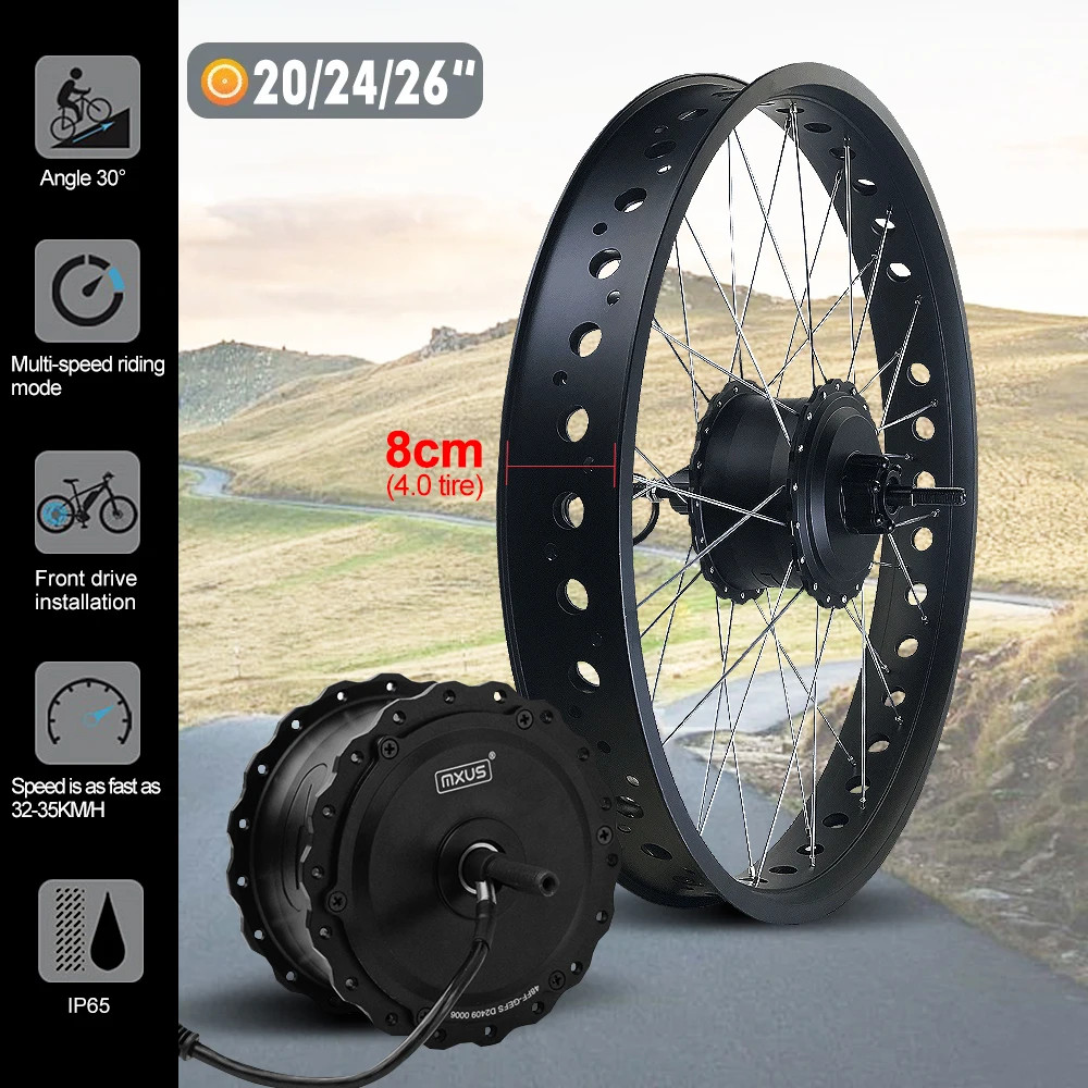 48V 750W 20/24/26inch Fat Tire Brushless Front Hub Motor Wheel for Snow E-bike