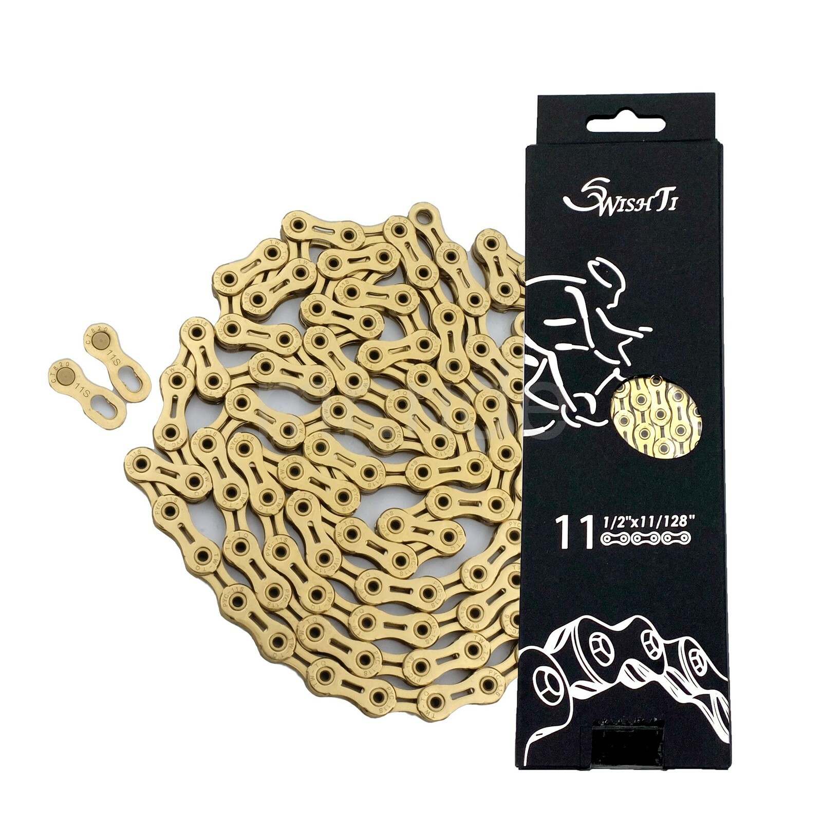 SwishTi SP1101 11-Speed 1/2″x11/128″ 116Link Bike Chain, Ceramic Coating Ti Gold