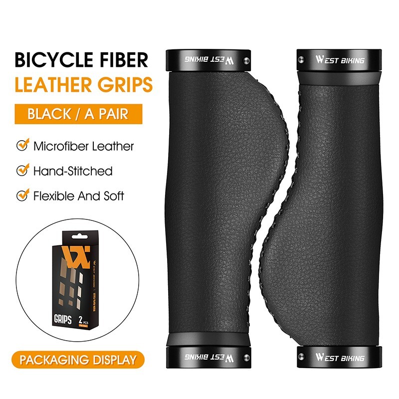 WEST BIKING MTB Fahrradgriffe Lock-on Leder Fahrrad Griff 22.2mm Schwarz