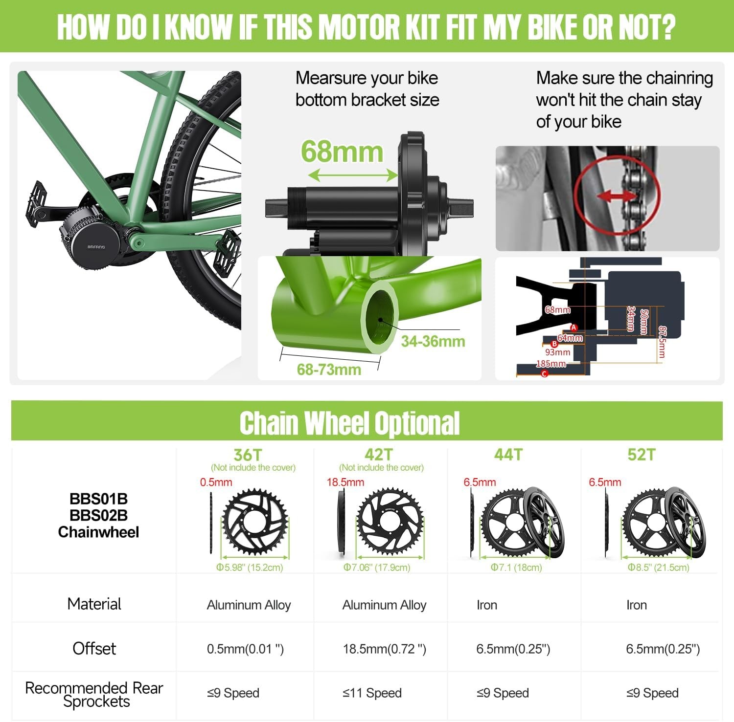 BAFANG BBS02B 48V500W68-73MM Mid Drive Motor Electric Bicycle Conversion kit