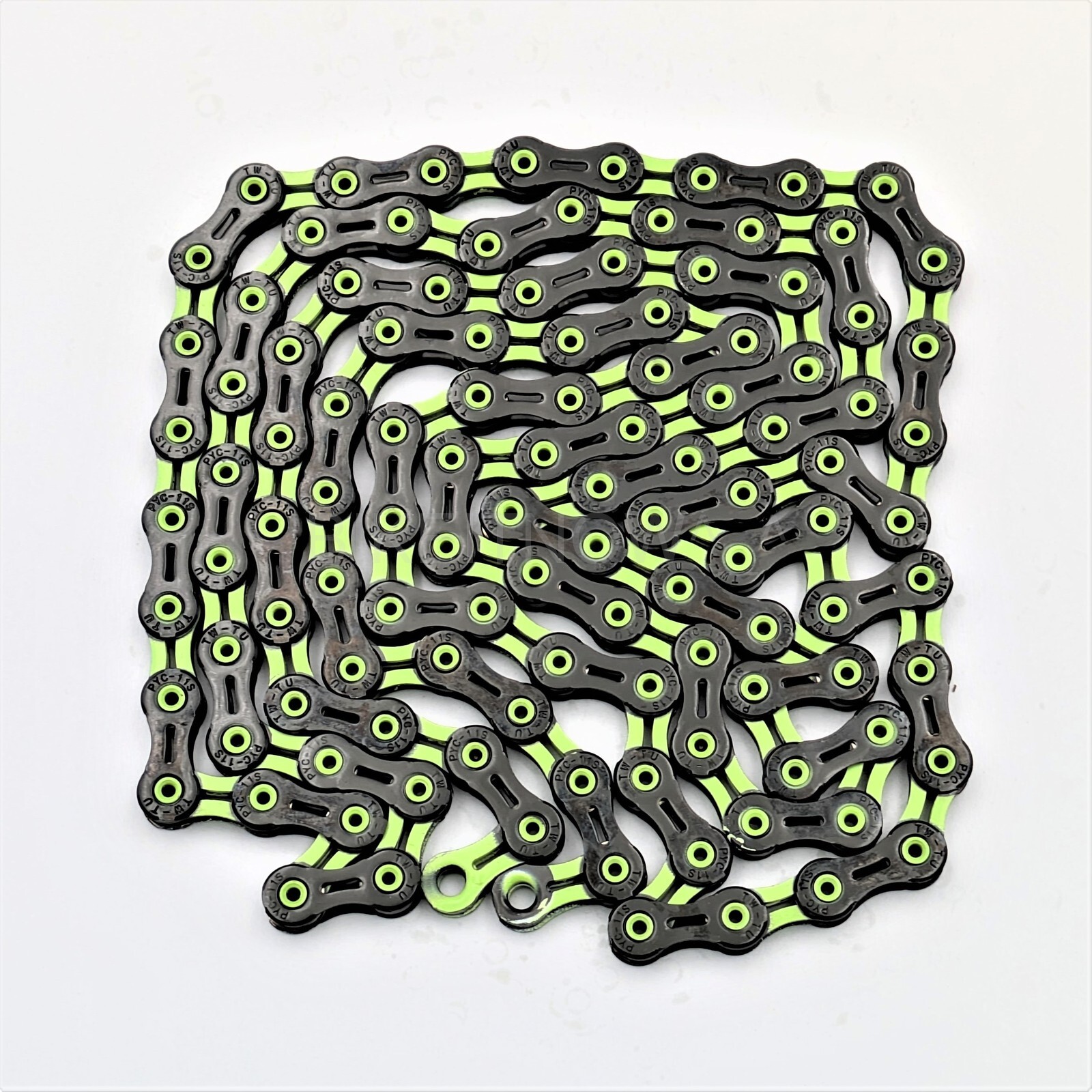 PYC DLC Hollow Ultralight 11-Spd Chain 116L,for Road/MTB/CX/Gravel, Black/Green