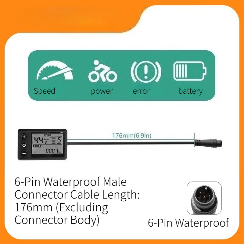 S866 E-Bike Smart LCD Display 24V/36V/48V Compatible 6Pin Waterproof Connector.