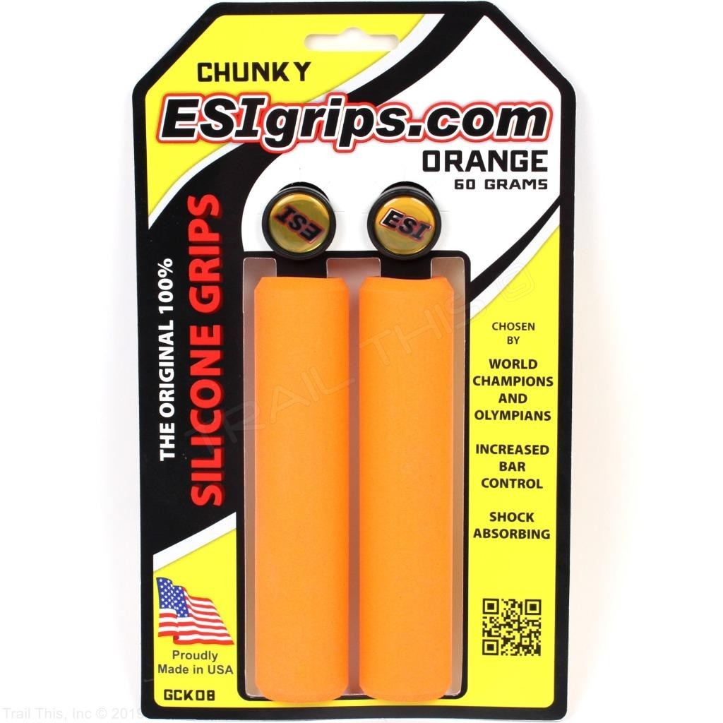 ESI Chunky Orange 100% Silicone MTB Bike Grips Shock Absorbing 32mm / 130mm