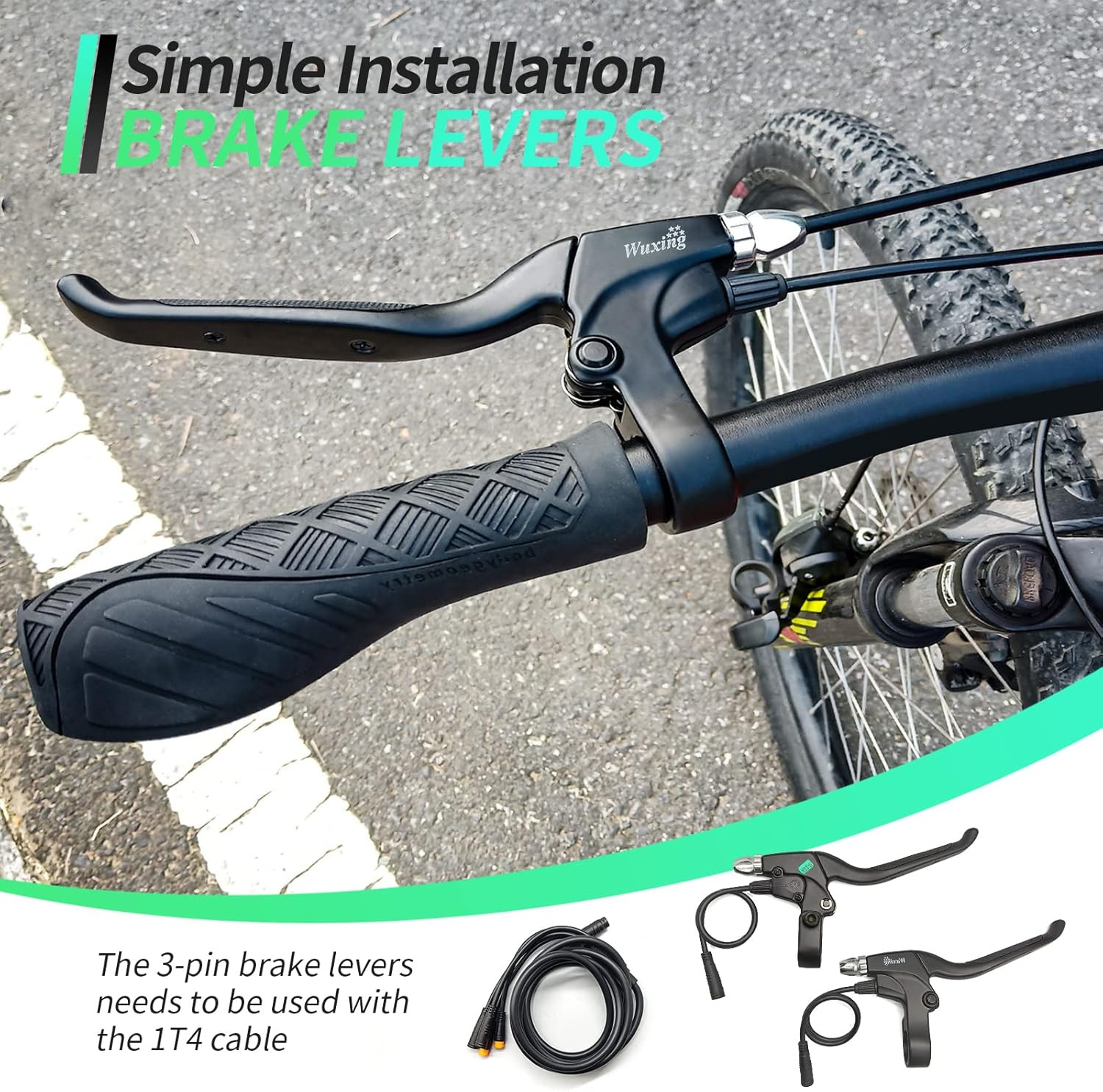 Electric Bicycle Brake Lever with 2-Pin Male Connector, Cut off Power When Braki