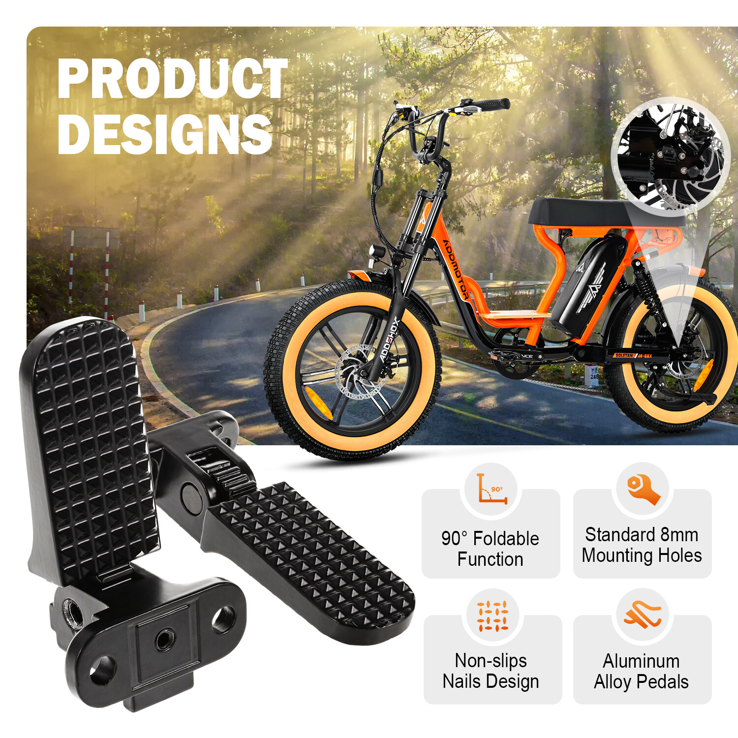 2pcs Bike Rear Footrest Foot Peg Pedal Bicycle Pedal Black For M-60, M-66, M-70