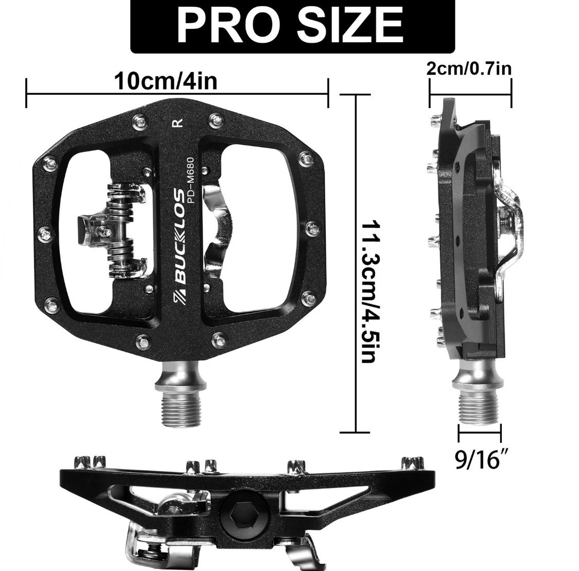 BUCKLOS Dual Function Bike Pedals SPD Clipless Flat Platform Black Aluminum M680