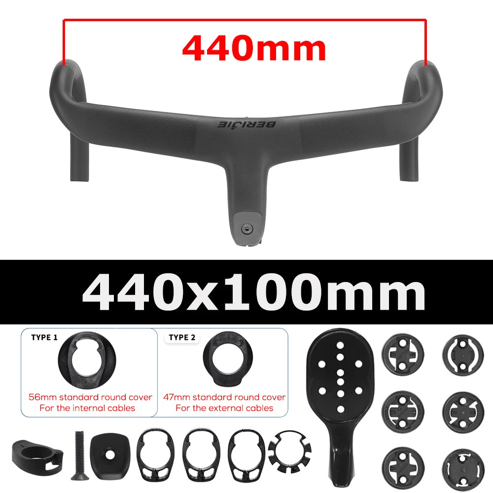 Road Bike Carbon Internal Cable Integrated Drop Bar Width 380-440mm with Spacer