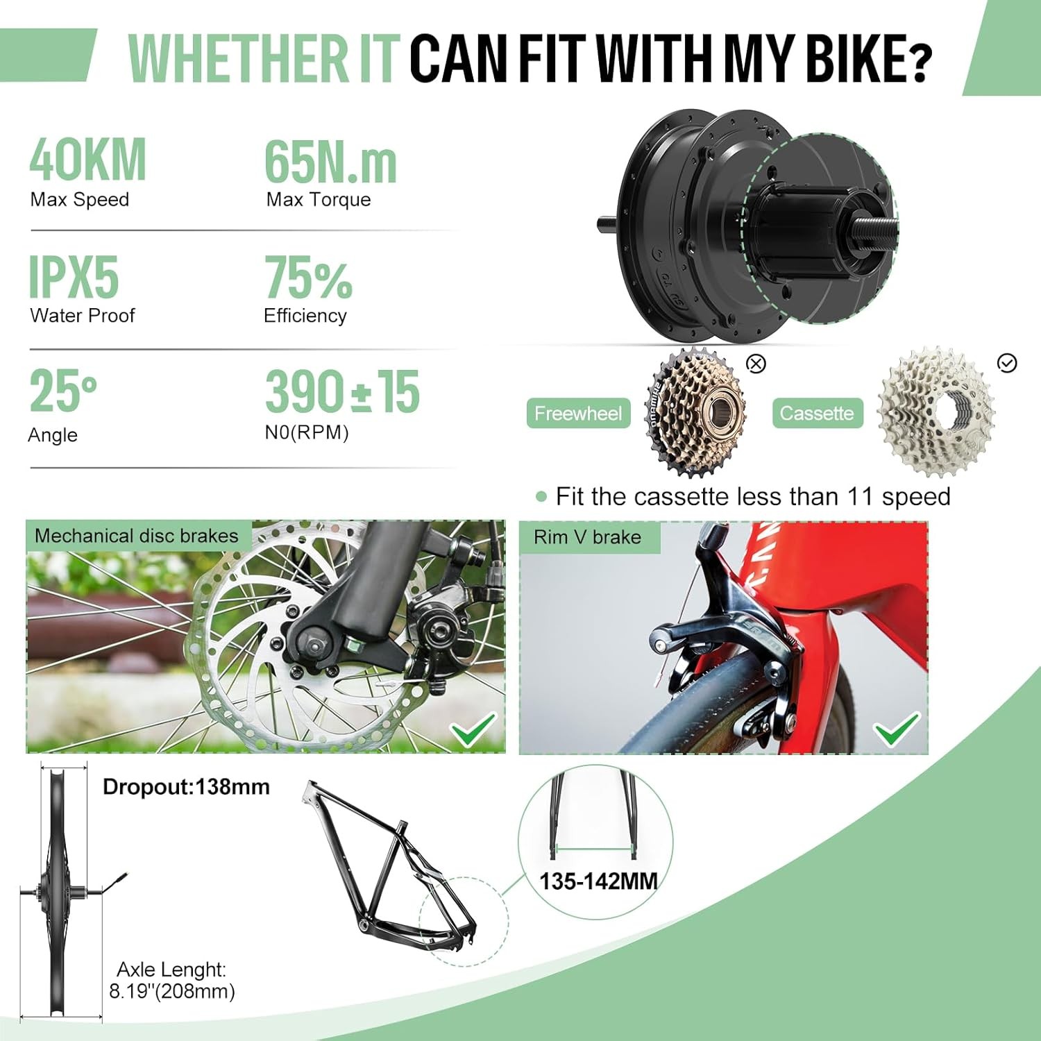 BAFANG 48V500W Rear Wheel Hub Motor 20″26″27.5» Cassette Ebike Conversion Kits