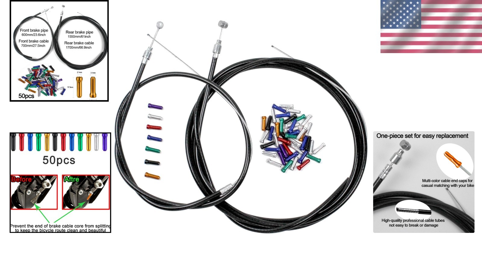 Durable MTB Brake and Shifter Cable Set – Zinc-Coated Steel for Smooth Braking