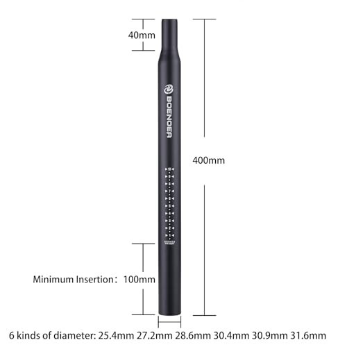 Bike Seatpost, Bicycle Seat Post 25.4 27.2 28.6 30.4 30.9 31.6 400mm Length A…