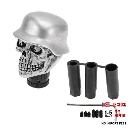 8.6cm Skull Shift Knob Universal Gear Shifter Knob Resin Stick Silver Tone