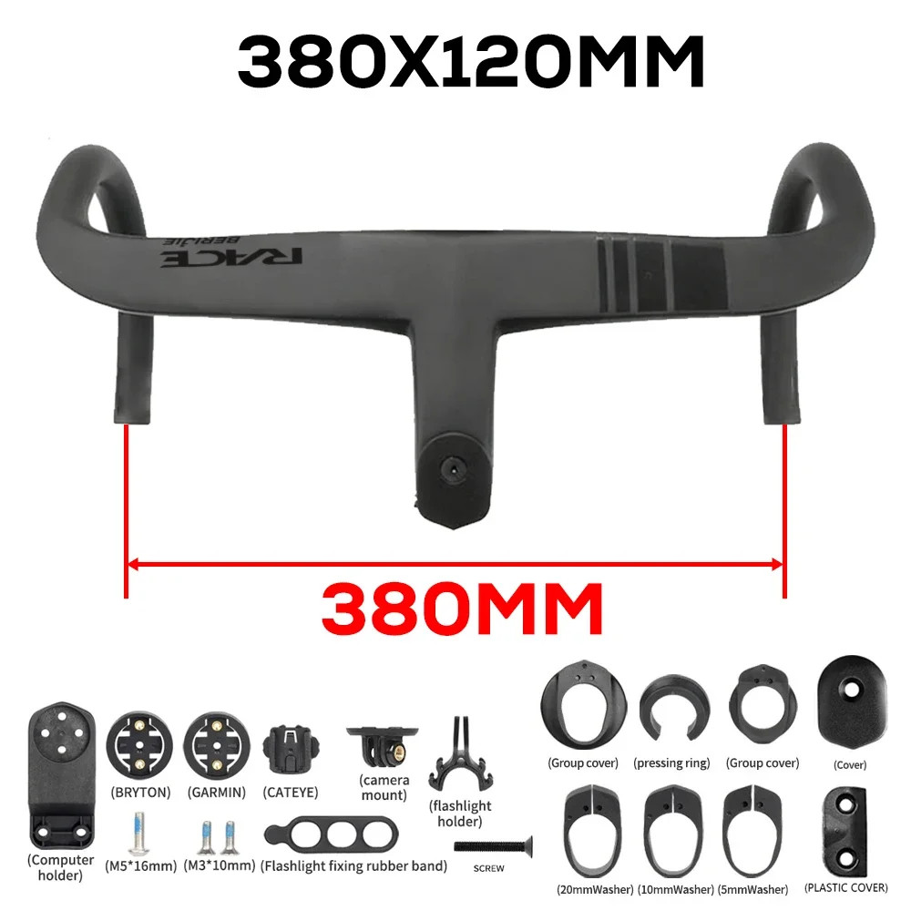 Road Bicycle Full Carbon Fiber Integrated Handlebar High Rigidity 380-440mm