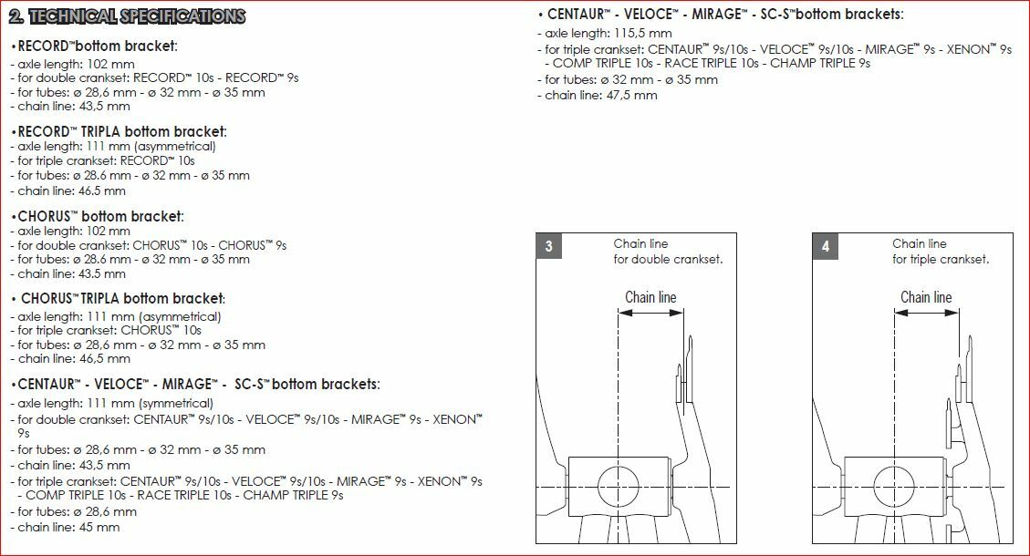 OMNI Racer Square Taper Titanium Bottom Bracket: CHORUS, RECORD 70x111mm ITALIAN