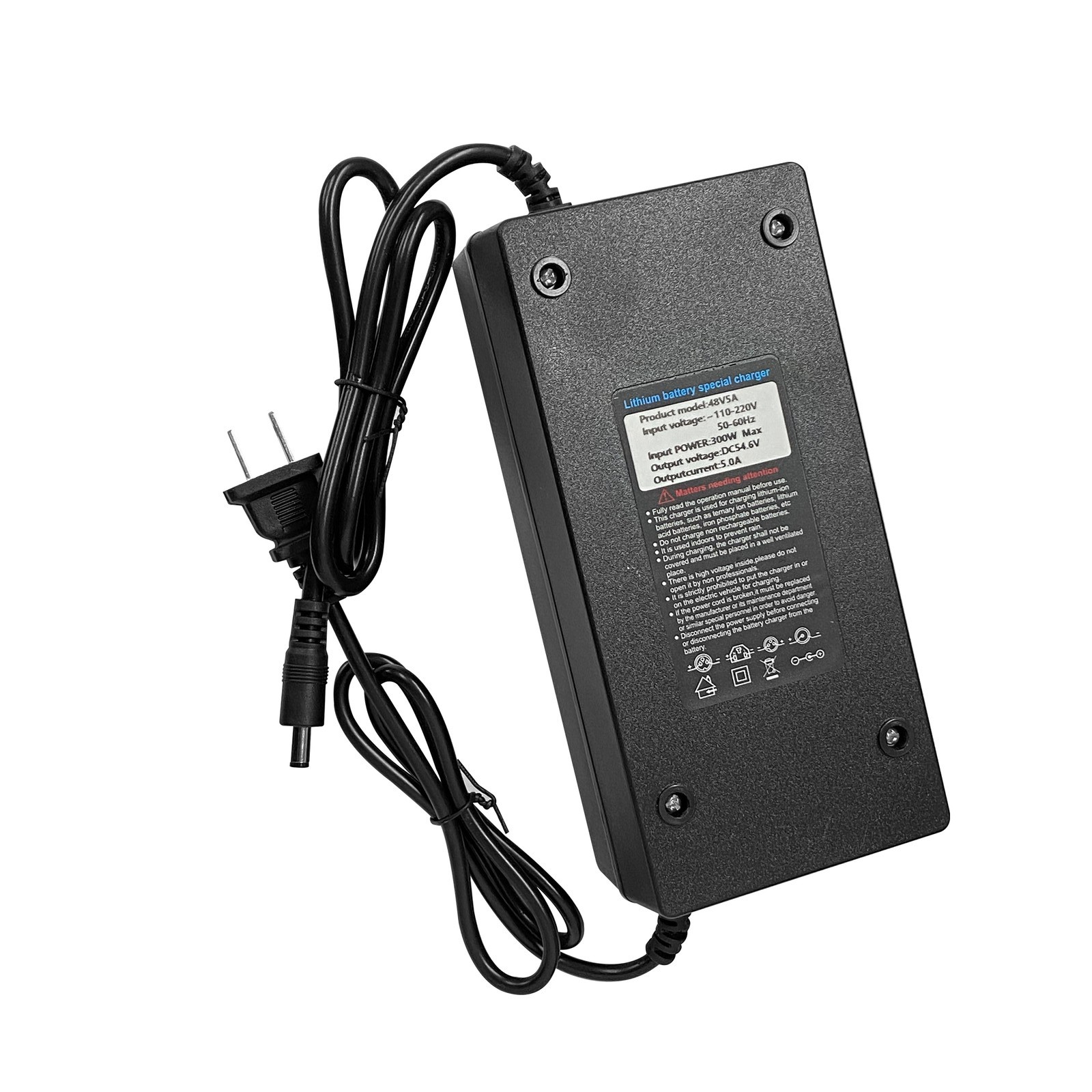 54.6V 5A Smart Charger DC 5.5×2.1mm Plug for 48V Electric Bicycle Li-ion Battery