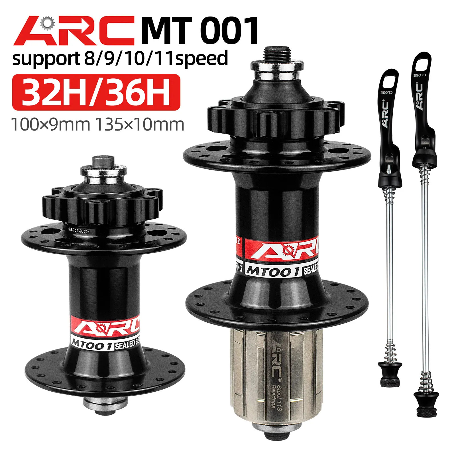 MT001 MTB Mountain Bike Hub 32 36 Holes 9X100 Front 10X135 Rear QR Axle 6 Bolt D