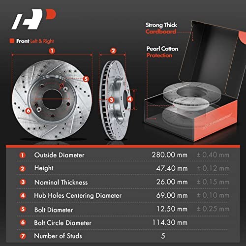 11.02 In (280mm) Front Brake Rotors & Ceramic Pads Front Drilled and Slotted