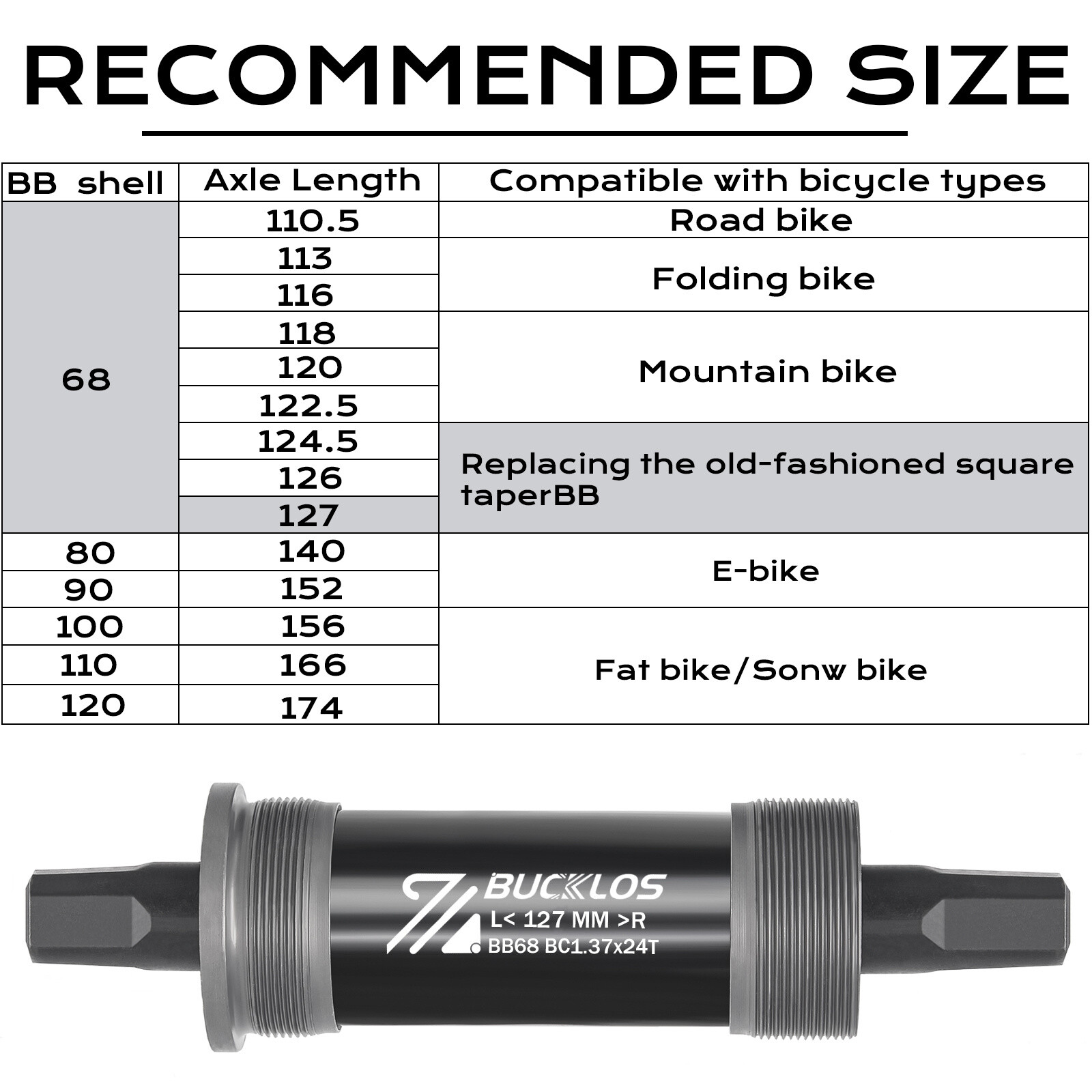 Mountain Bike Crank Square Taper Bottom Bracket BB68 Sealed Bearings E-bikes US