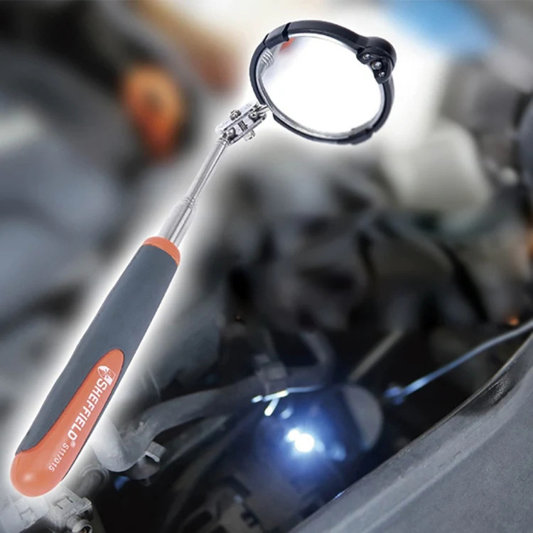 Retractable Vehicle Car Chassis Inspection Mirror with 3 PCS 5mm LED Lights, Mir