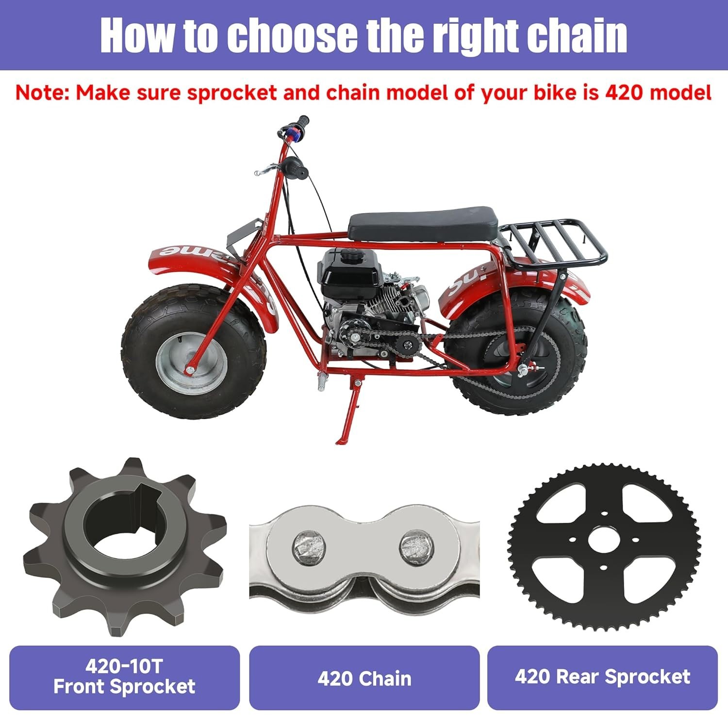 60 Tooth Sprocket 420 Mini Bike Chain Kit Replacement for Coleman CT200U CT200U-