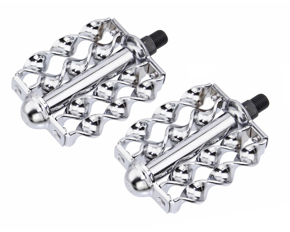 VINTAGE BICYCLE LOWRIDER DOUBLE FLAT TWISTED PEDALS 1/2 IN CHROME.