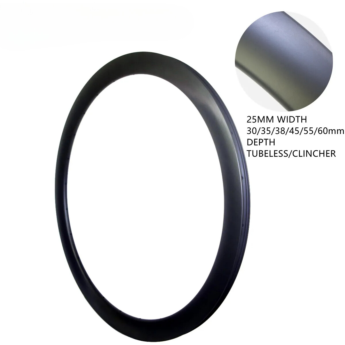 Road Bike Carbon Rims Disc Brake Clincher Tubeless 25mm Width 30mm-60mm Depth