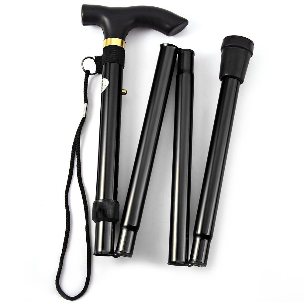 Comfkey Folding Lightweight Walking Stick – Adjustable Aluminum Metal Black