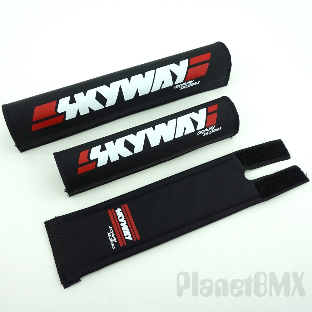 Skyway BMX 3-piece PADSET in BLACK / WHITE Logo safety pads NEW Flite USA T/A