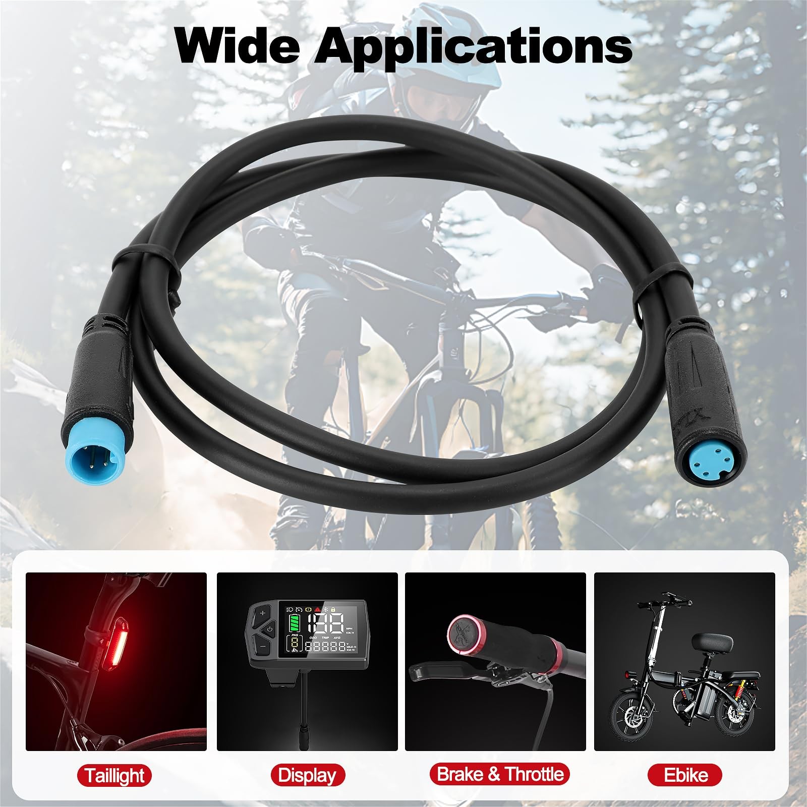 2 Pin E-Bike Extension Cables – Male to Female, 24inch, Waterproof Julet Styl…
