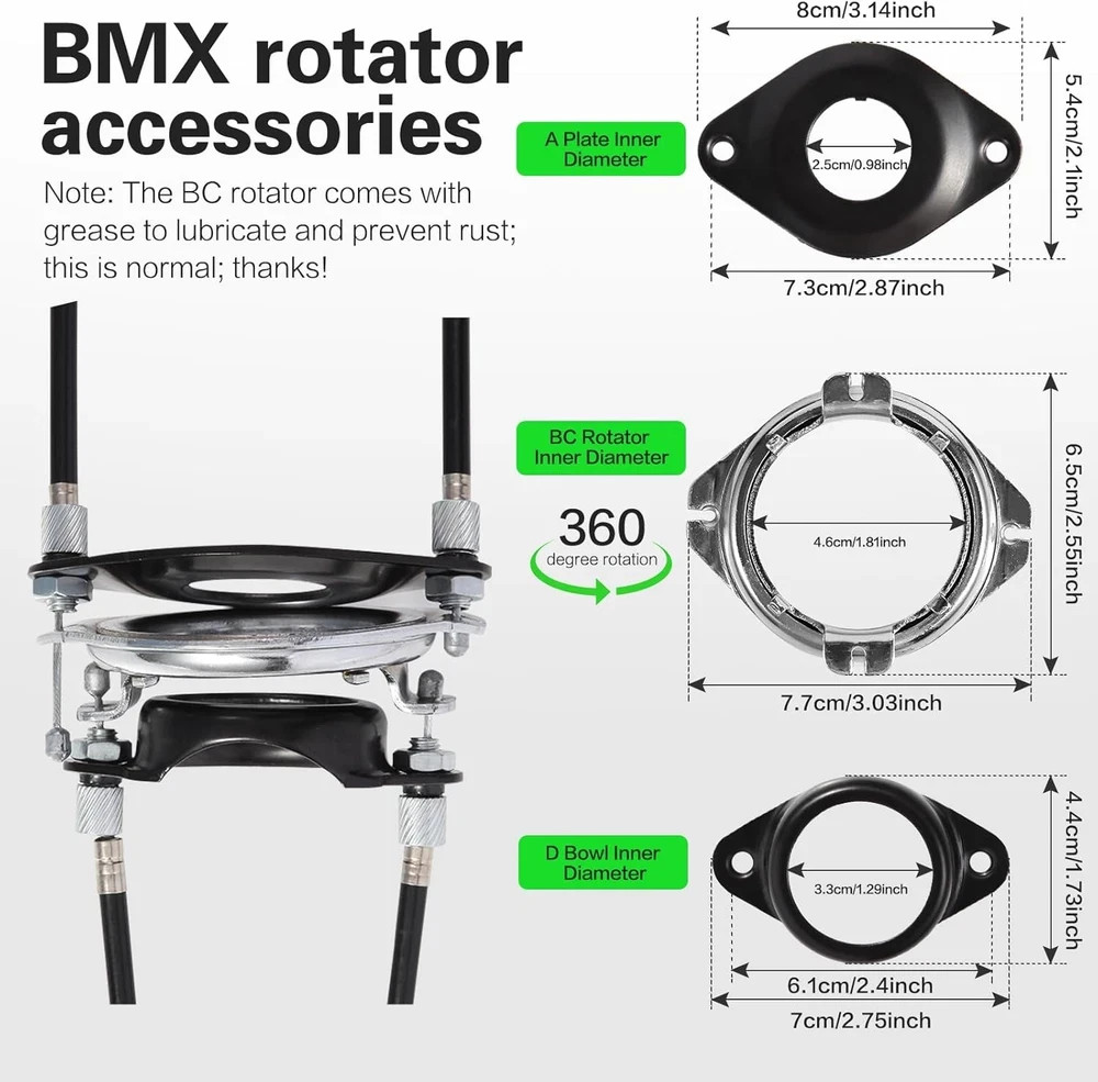 BMX Bike Gyro Brake Cables Front + Rear Upper + Lower Spinner Rotor Set Kit