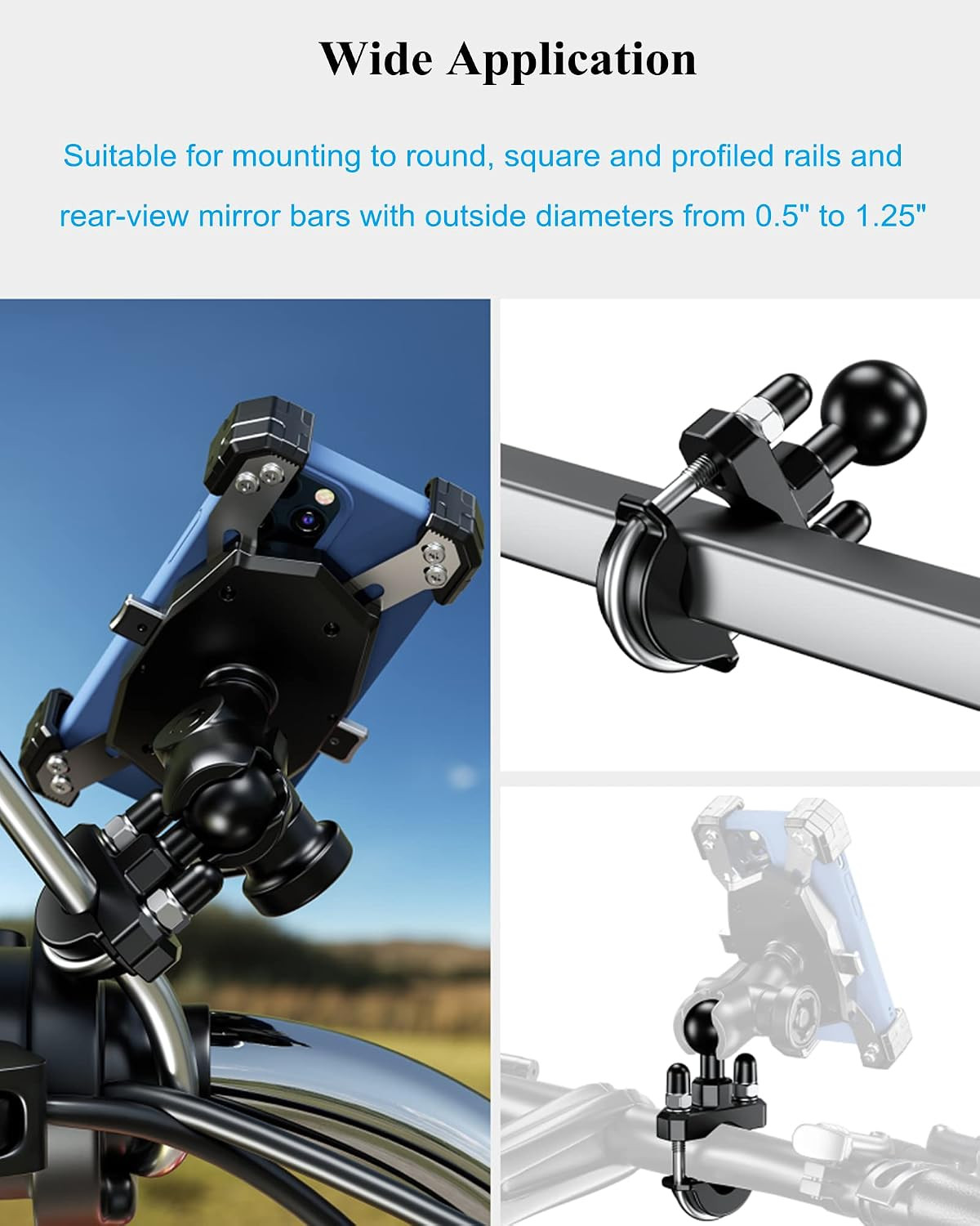BRCOVAN 1» Ball Handlebar U-Bolt Mount, Fit Rails Diameter 0.5» to 1.26» | Co