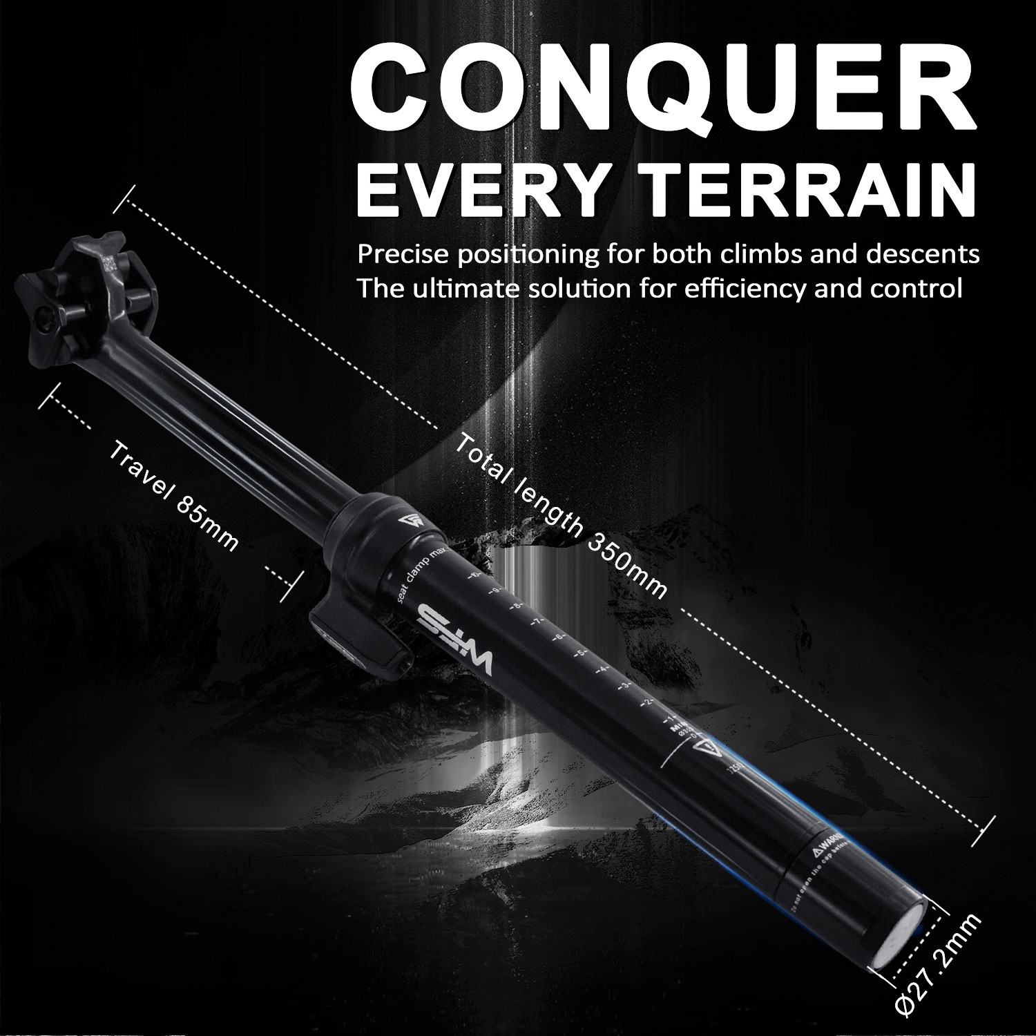 WFS Vresa Remote External Dropper Post 27.2X350 mm Travel 85mm, Black