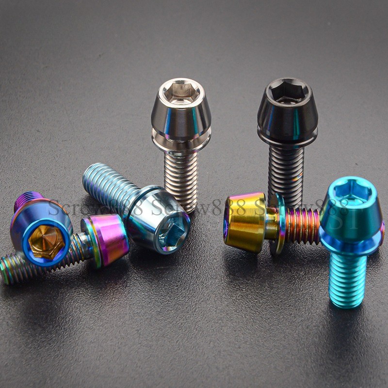 Titanium Bolt M5x16 18 20 25mm Taper Hex Head with Washer Ti Screw for Bike Stem