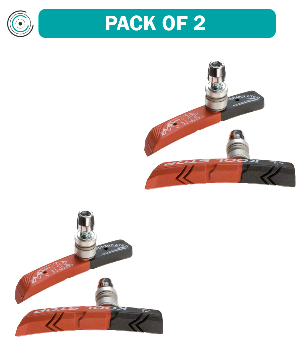 Pack of 2 Pairs, Kool-Stop Mountain V-Brake Pads Threaded Post, Black and Salmon