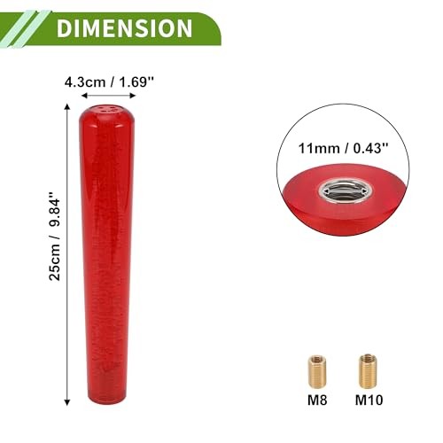 Cylindrical Crystal Shift Knob Universal Gear Shifter Knob Acrylic for 25cm Red
