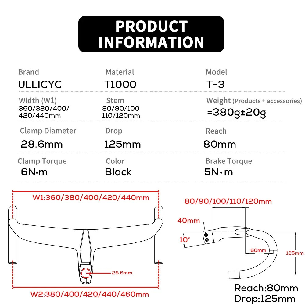 -10 Degree Carbon Fiber Integrated Road Bike Handlebar Internal Cable Routing