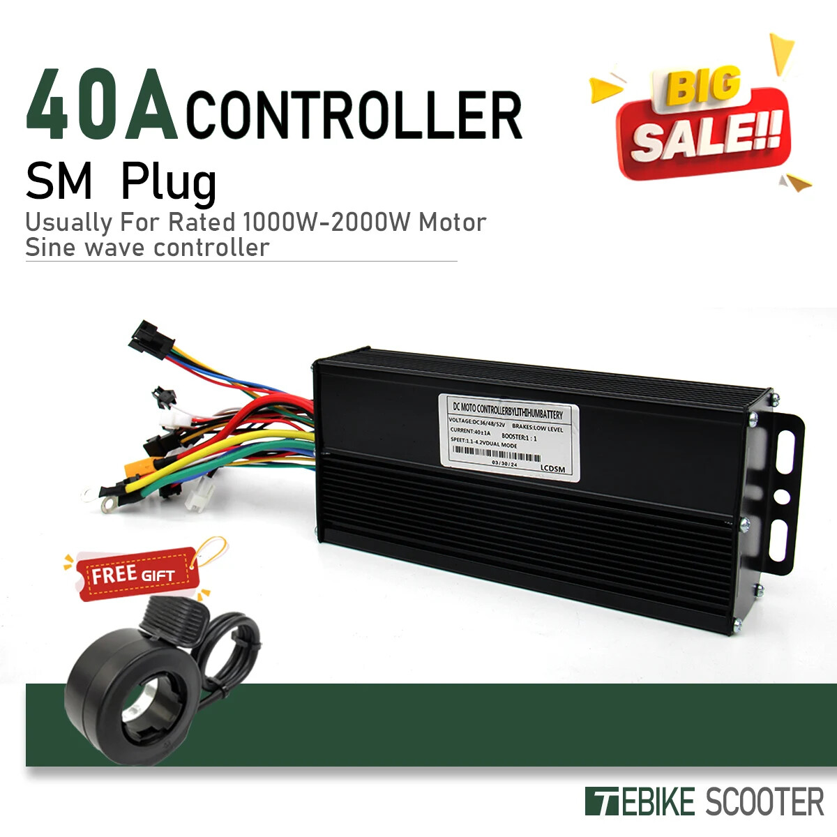 Electric Bicycle Sine Wave 3 Mode 17A26A30A40A Controller 24V36V48V52V Motor