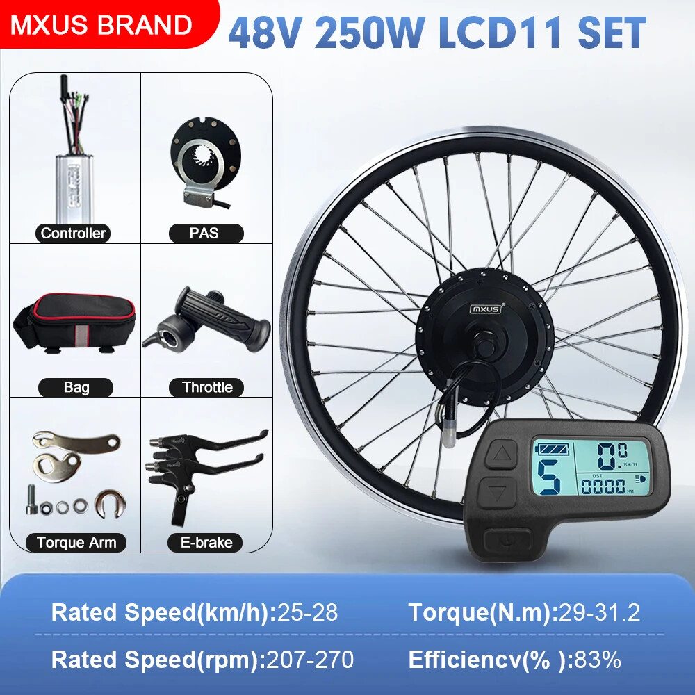 MTB Ebike Conversion Kit 36/48V 250W Brushless Front Rear Hub Motor 16-29In 700C