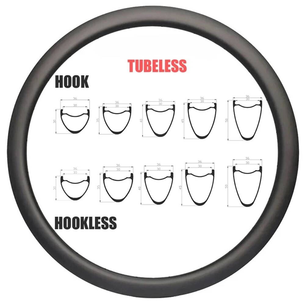 1 Pcs Road Bike Carbon Rim 700c 36 30mm Wide 30-50mm Depth Tubeless Clincher