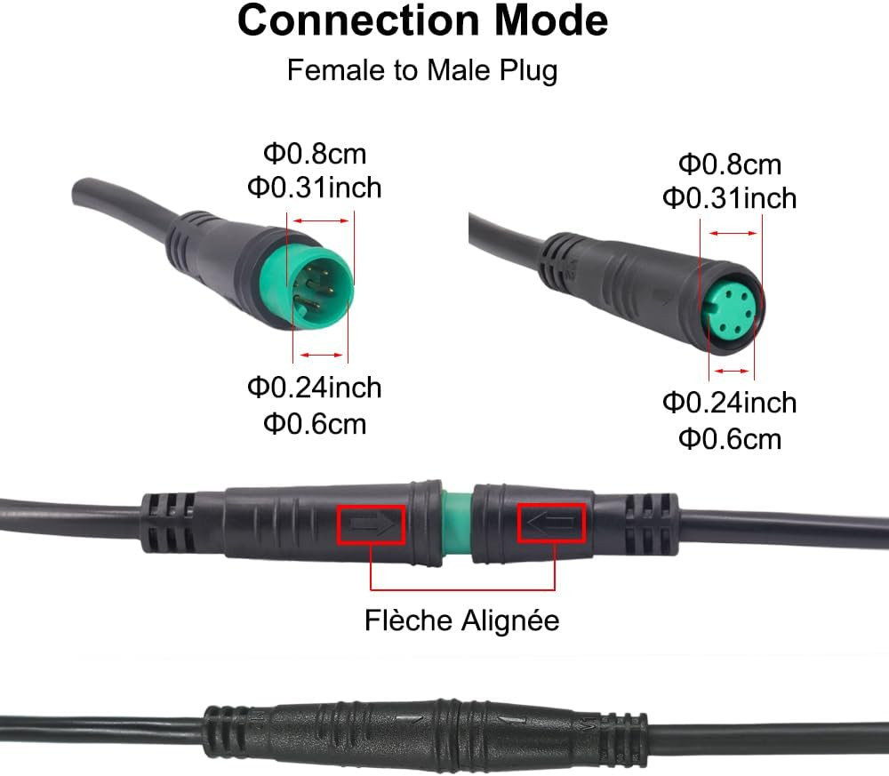 Ebike Extension Cable for Electric Bike Gear Sensor, Waterproof Connector 2Pin/3