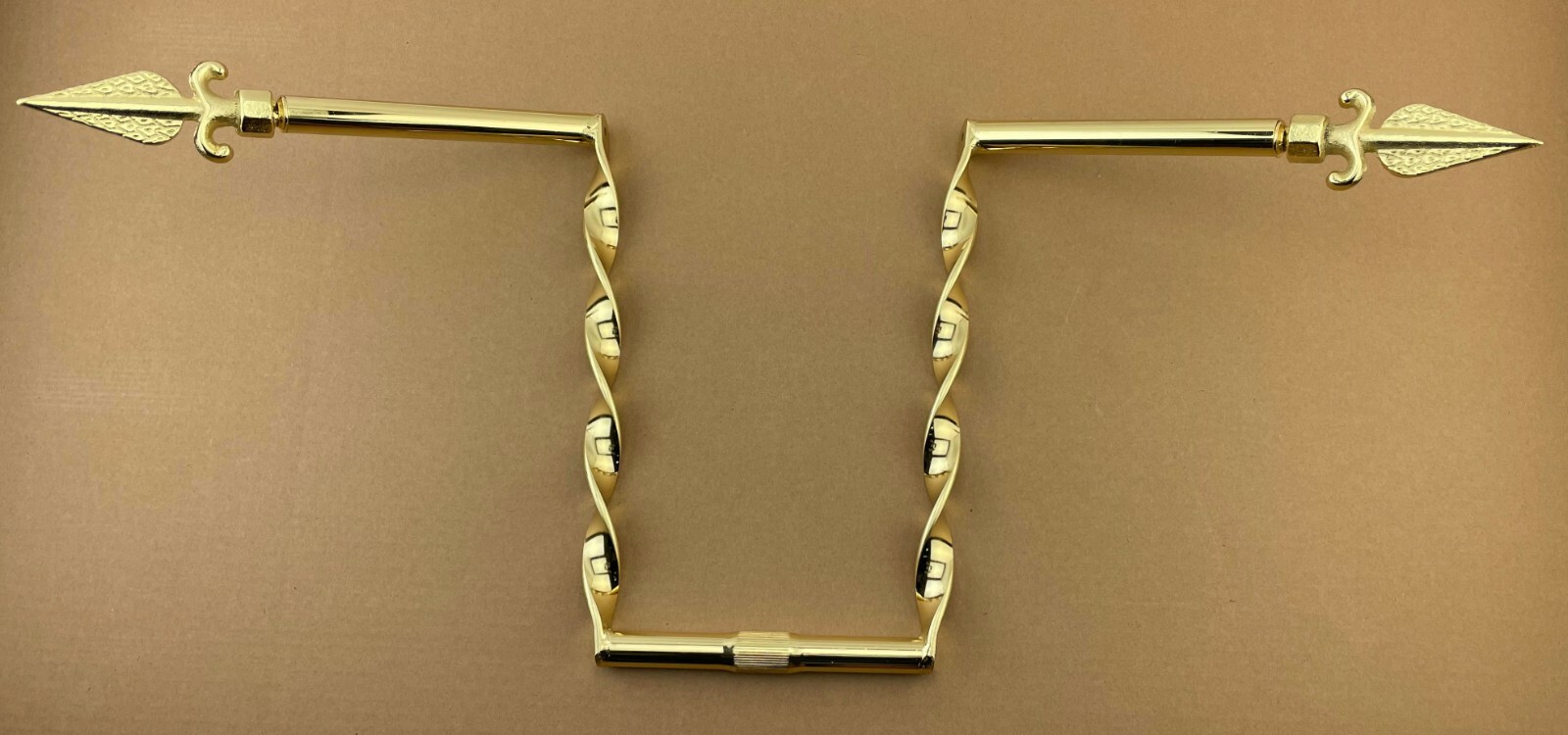 NEW! LOWIRDER 15″ RISE FLAT TWISTED HANDLEBAR 25.4MM W/ END ARROW IN GOLD.