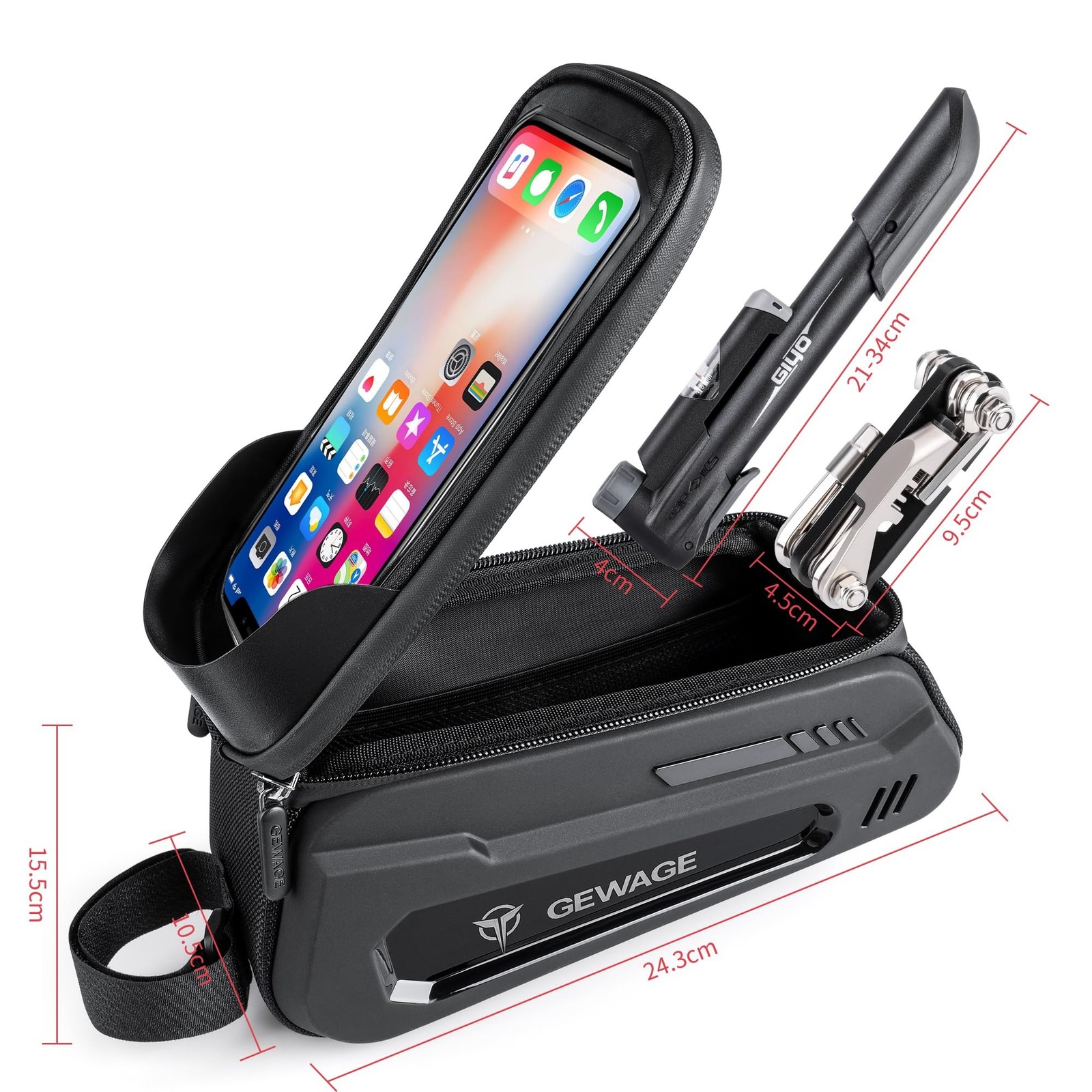 GEWAGE Bicycle Phone Mount Bag & Bicycle Tire Pump, Bike Multitool with Tyre …
