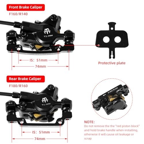 Hydraulic Disc Brake Set for E-Bike, 2-PIN 2-Piston, Pre-Bled, Mineral Oil, MTB